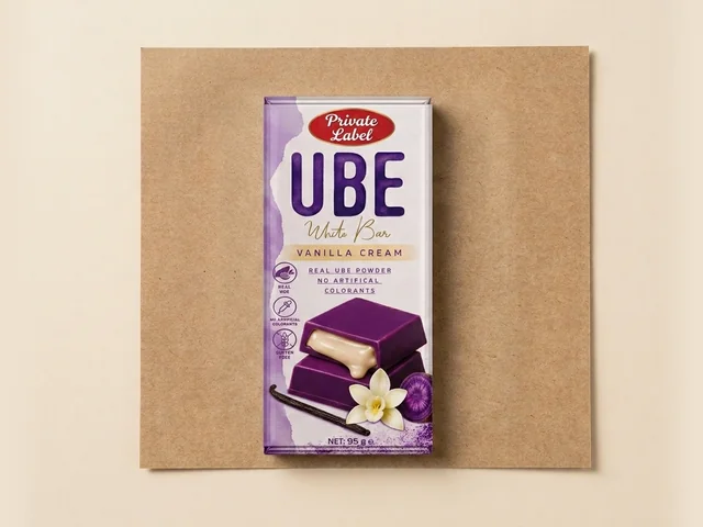 Ube white chocolate bar with vanilla cream