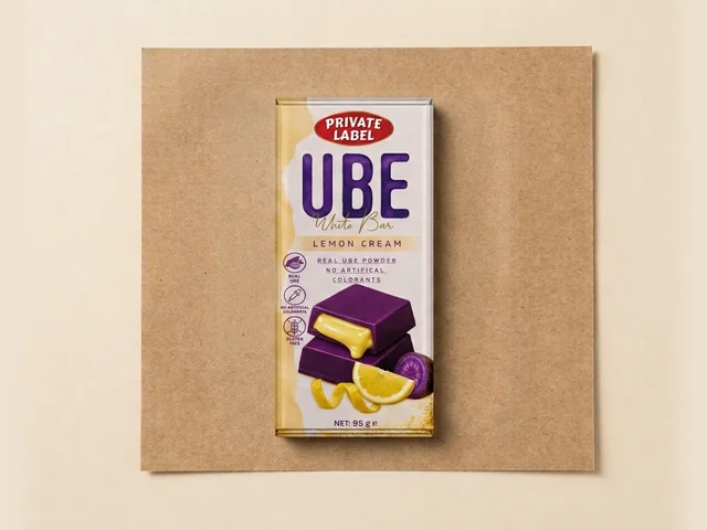 Ube white chocolate bar with lemon cream