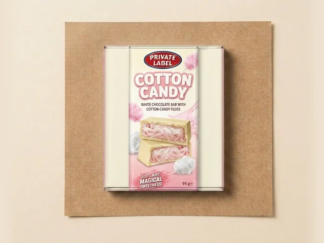 White chocolate bar with cotton-candy floss