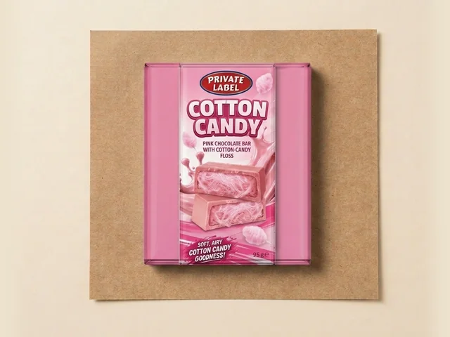 Pink chocolate bar with cotton-candy floss