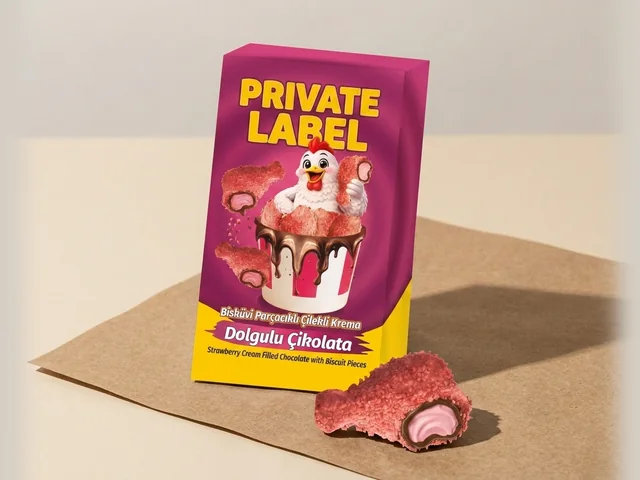 Chicken-leg figure chocolate, strawberry cream and biscuit pieces