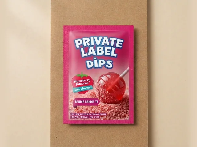 Lollipop with sour dipping powder, strawberry