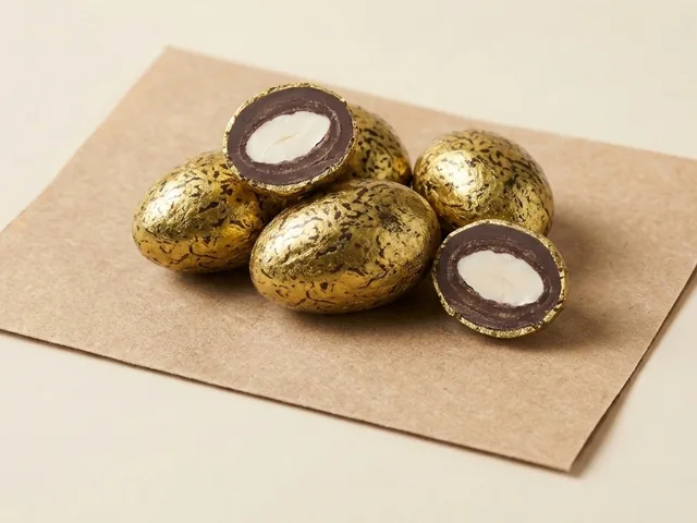 Mocha almond, gold finish dragée