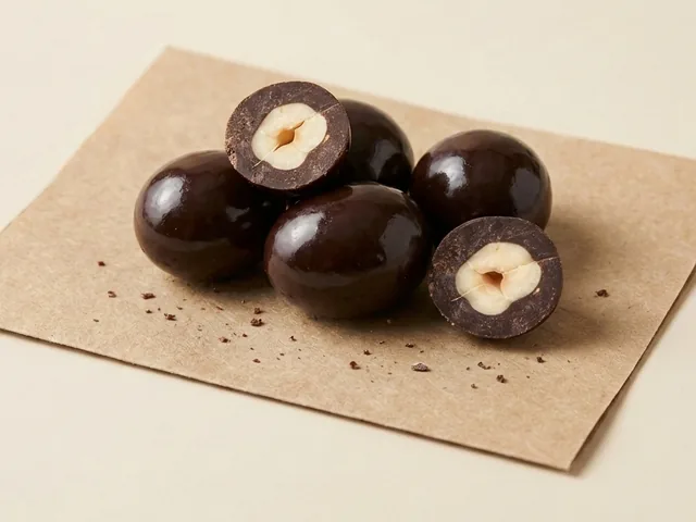Dark-coated hazelnut dragée