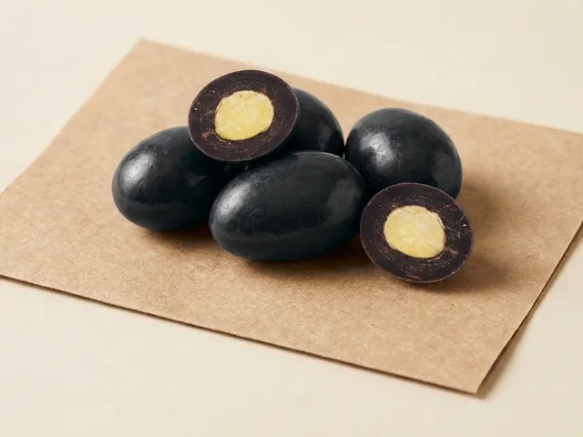 Dark-coated pistachio dragée