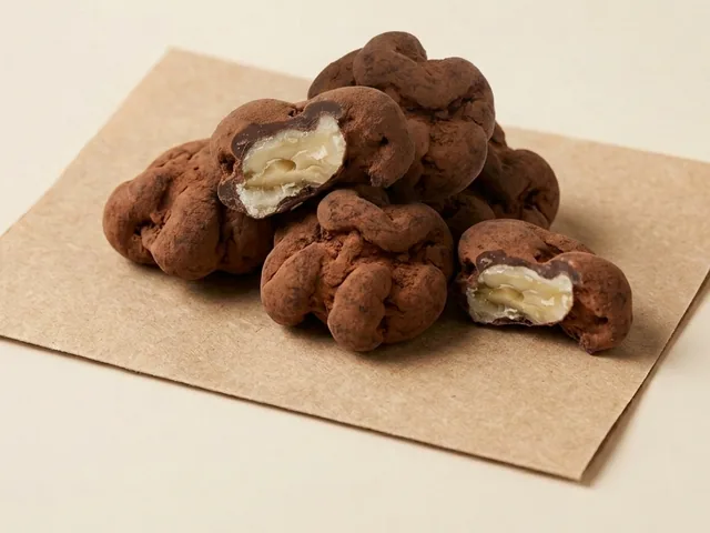 Cocoa-dusted walnut, light dragée