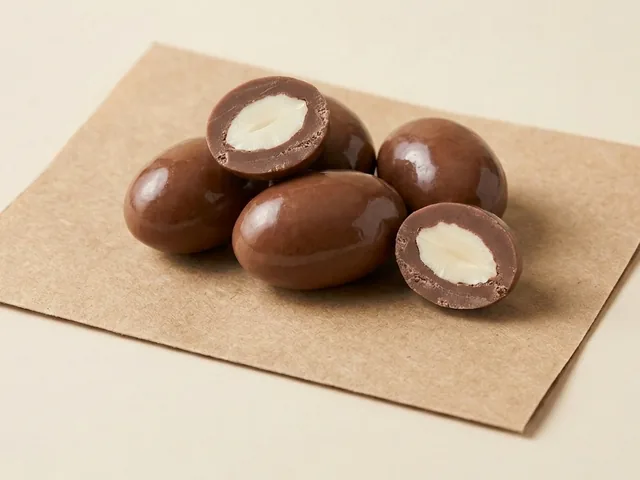 Milk-coated cashew dragée