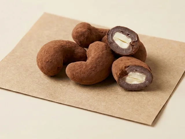Cocoa-dusted cashew dragée