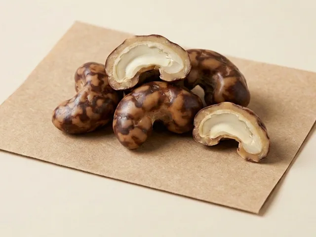 Milk-coated cashew, rough finish dragée