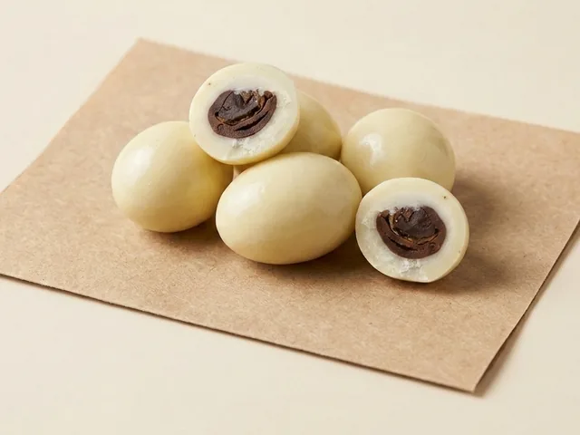 White-coated coffee bean dragée