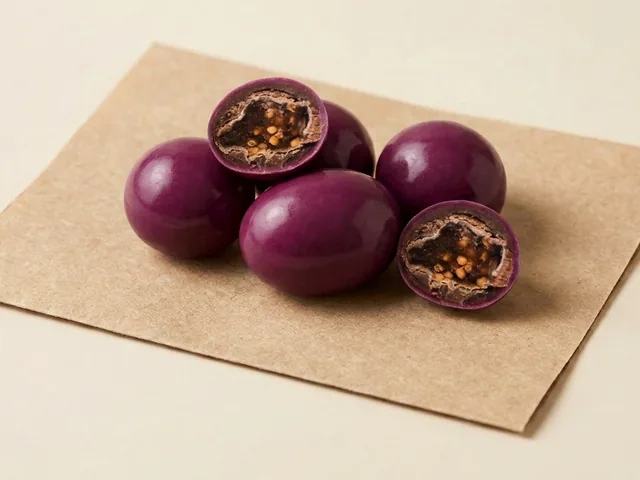 Fig-centre dragée, purple coating