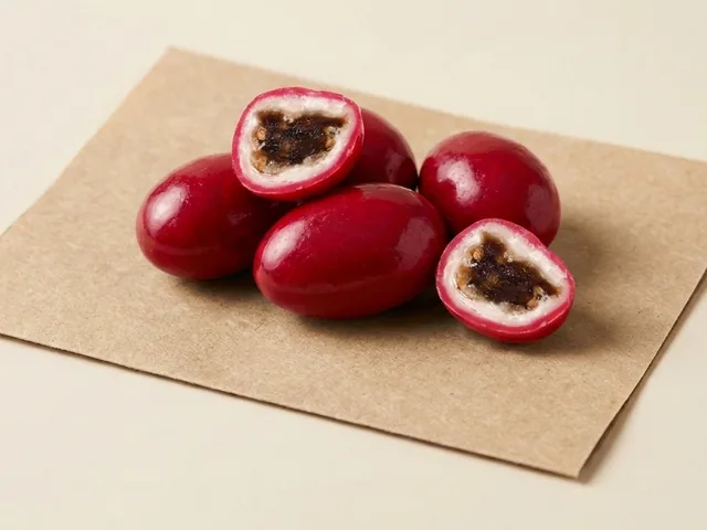Fig-centre dragée, pomegranate coating