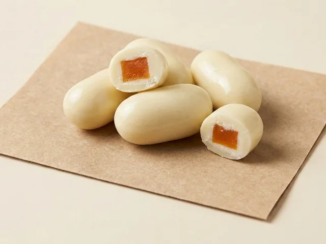 Orange jelly stick, white coating dragée
