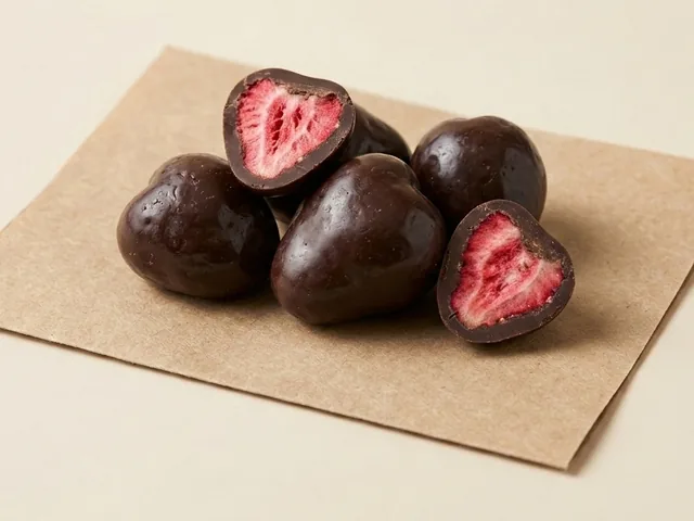 Freeze-dried strawberry, milk coating dragée