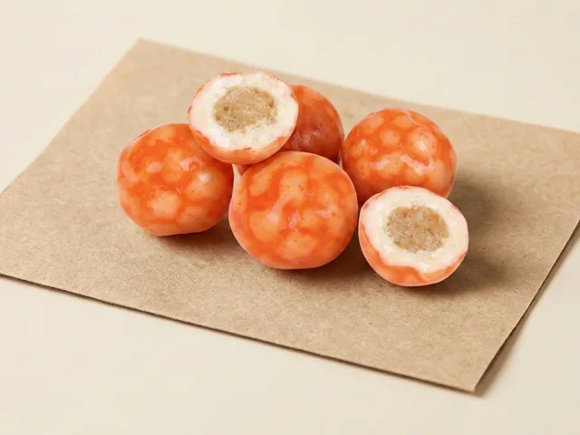 Puffed-rice dragée with popping candy, orange