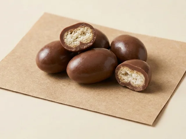 Biscuit-centre dragée, milk coating
