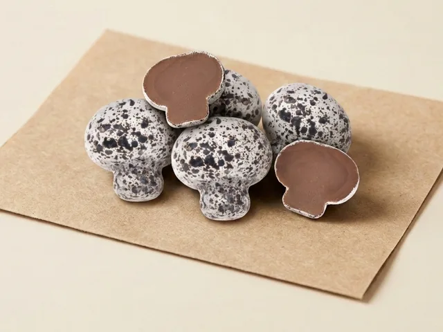 Praline-filled mushroom, speckled dragée