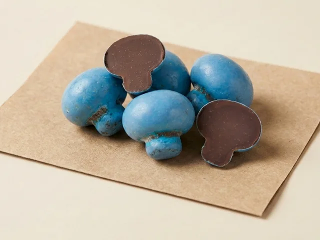 Praline-filled mushroom, blue dragée