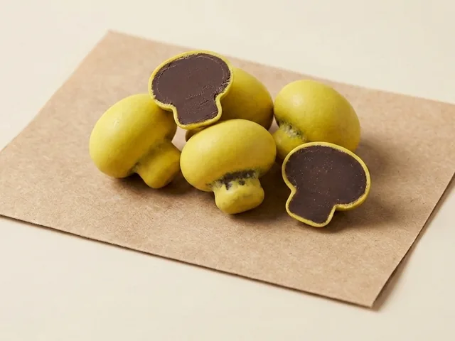 Praline-filled mushroom, yellow dragée