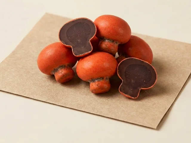 Praline-filled mushroom, orange dragée
