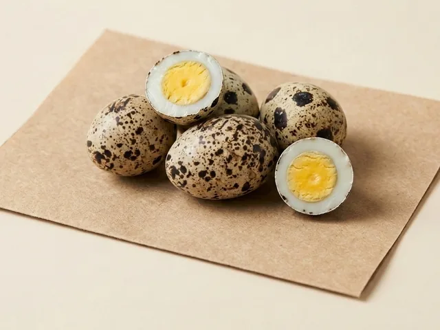 Quail egg, praline filling, white speckled dragée