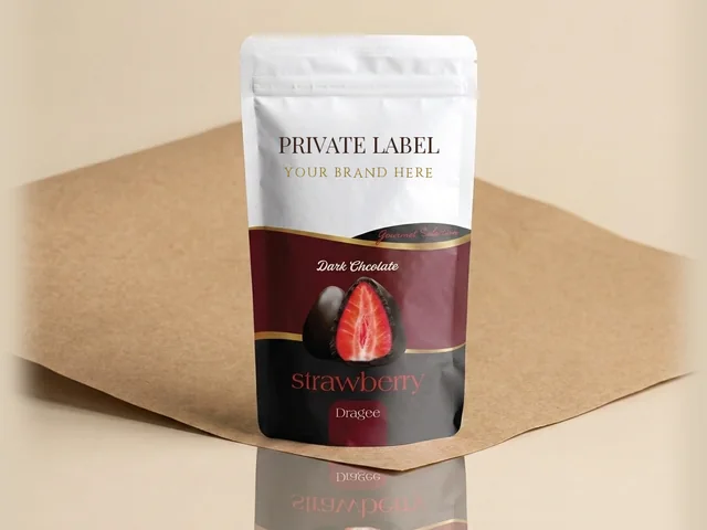 Freeze-dried strawberry, dark coating dragée