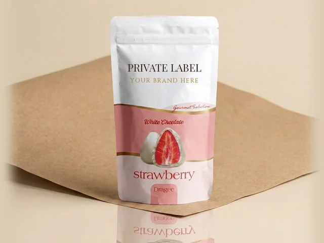 Freeze-dried strawberry, white coating dragée