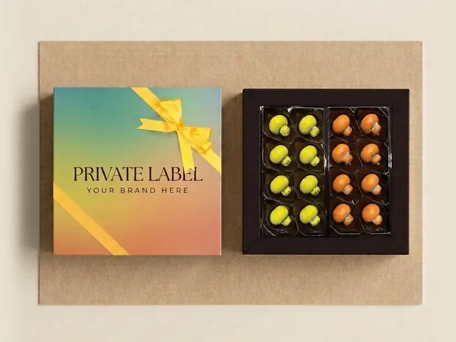 Praline-filled mushrooms, yellow and orange dragée