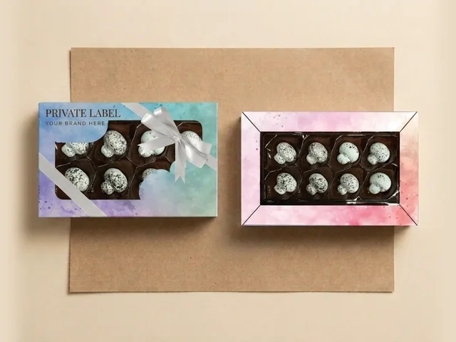 Praline-filled mushrooms, speckled dragée