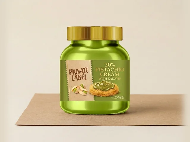 30% pistachio spread with kadayif, Dubai style