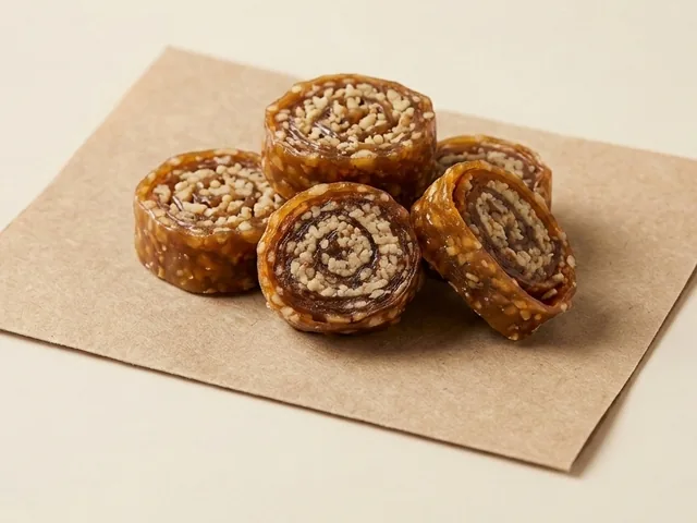Fruit leather roll with honey and hazelnut
