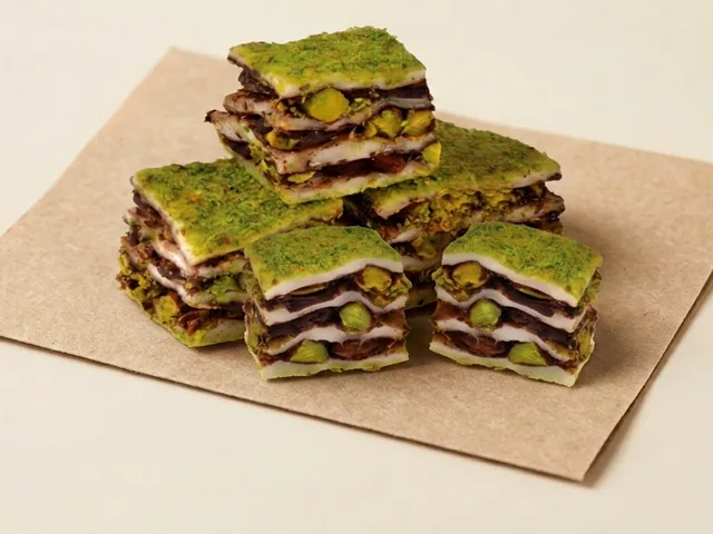 Ground-pistachio coated baklava delight