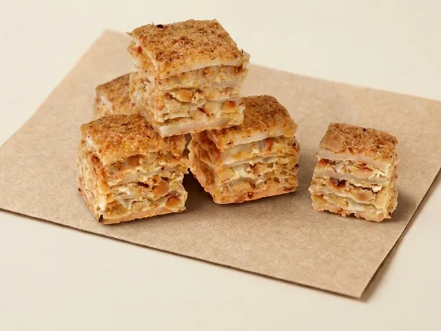 Ground-hazelnut coated cream baklava delight