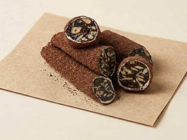 Coconut and cocoa coated cocoa cream roll