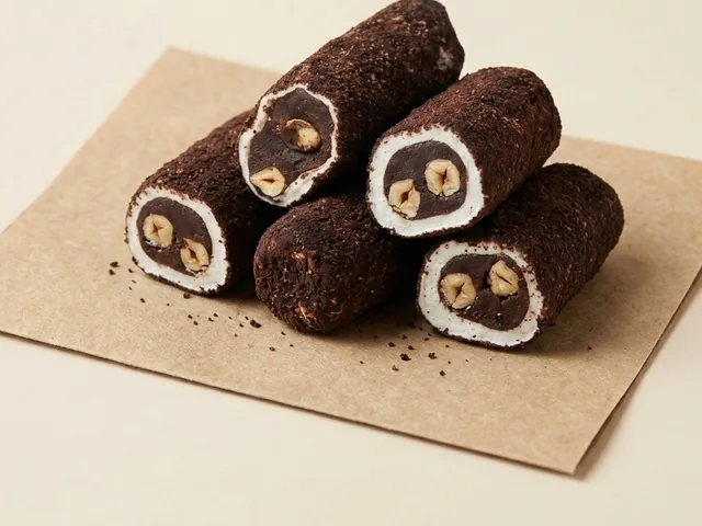 Coconut and cocoa coated hazelnut cocoa cream roll