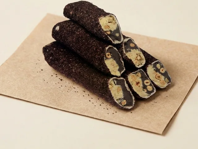 Coconut and cocoa coated double cream and nuts roll