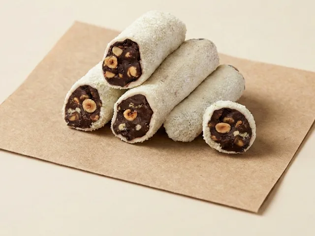 Coconut coated hazelnut cocoa cream roll