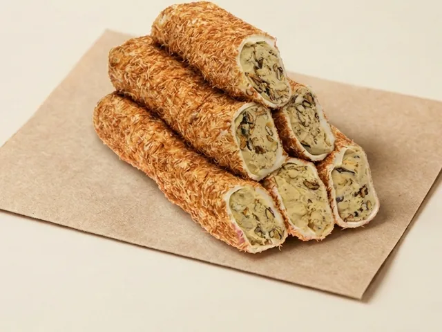 Kadayif coated almond cream roll