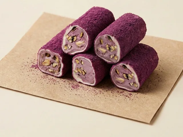 Purple-velvet coated pistachio cream roll