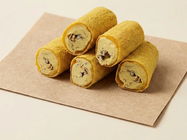 Yellow-velvet coated almond cream roll