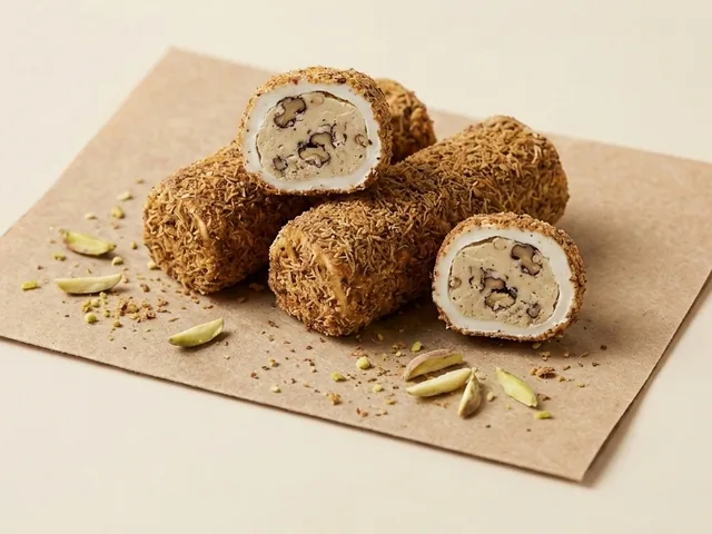 Ground-almond coated almond cream roll
