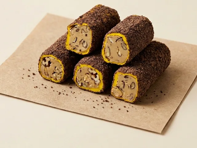 Ground-almond coated banana and almond cream roll