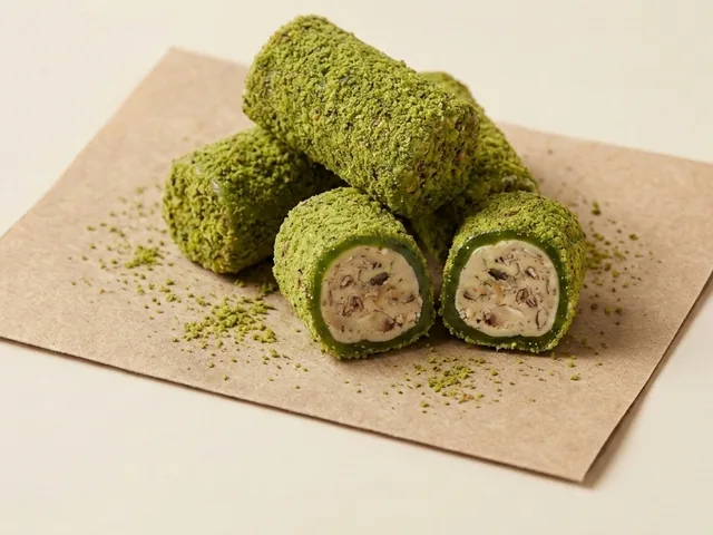 Green-velvet coated almond cream roll