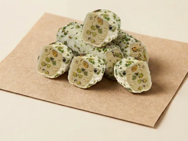 Slivered-pistachio coated pistachio cream roll