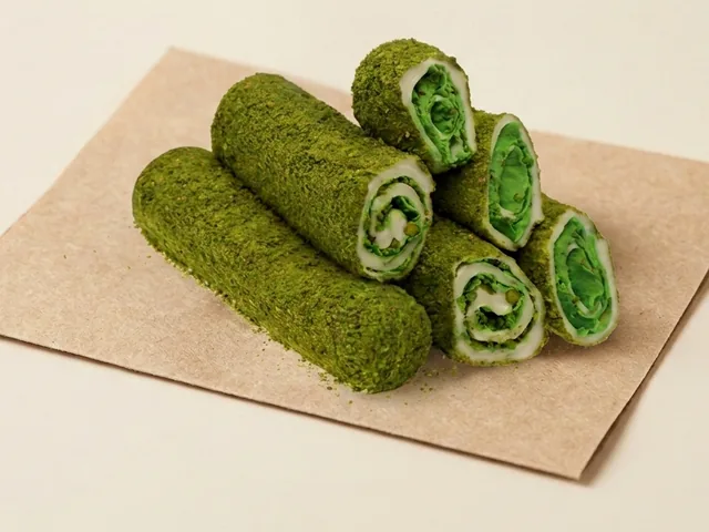 Ground-pistachio coated pistachio cream roll