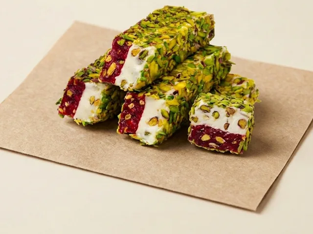 Slivered-pistachio coated two-colour pistachio royal lokum