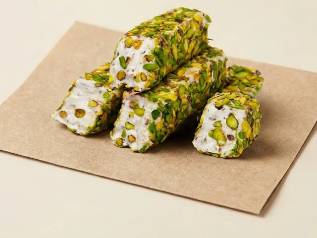 Slivered-pistachio coated white pistachio royal lokum