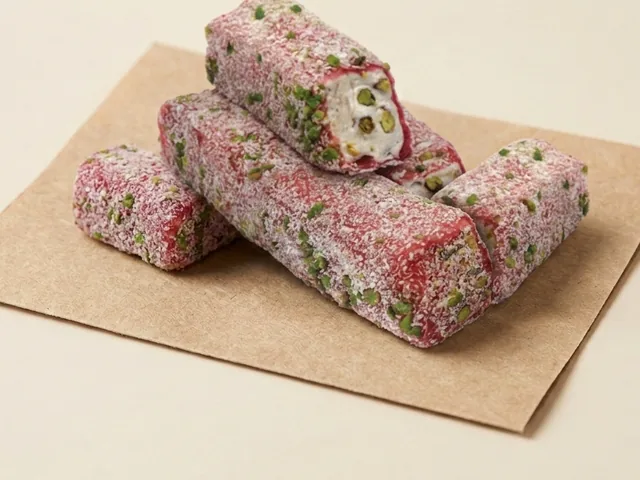 Coconut and pistachio coated white pistachio royal lokum