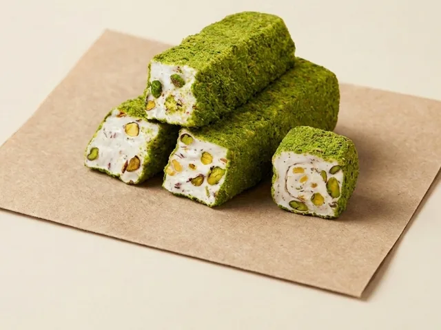 Ground-pistachio coated white pistachio royal lokum