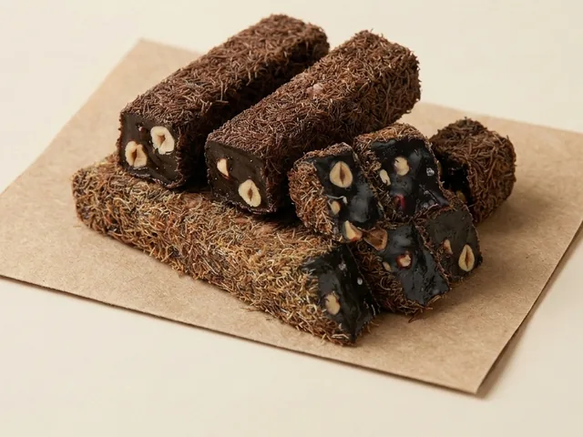 Kadayif coated black mulberry and hazelnut royal lokum